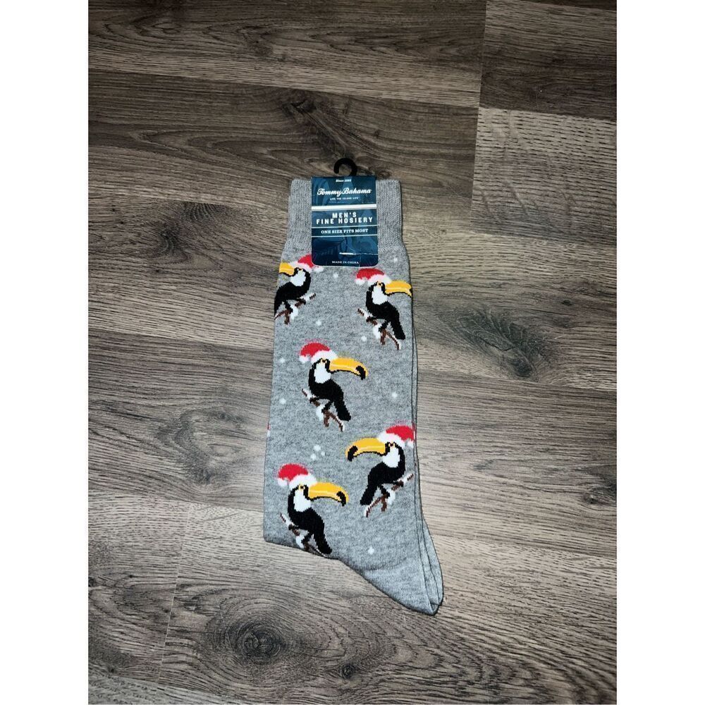 Tommy Bahama Men’s Fine Hosiery Grey Toucans Christmas Socks NEW 1 Pair